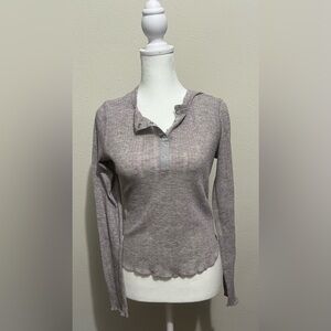 Wild Fable Ribbed Henley Top - Medium in Gray